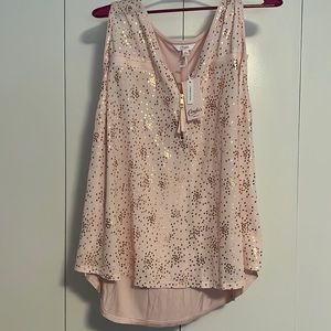 Juniors Candies Mixed Media Zipper Tank NWT Rose Gold Polka Dot Print Size 2X
